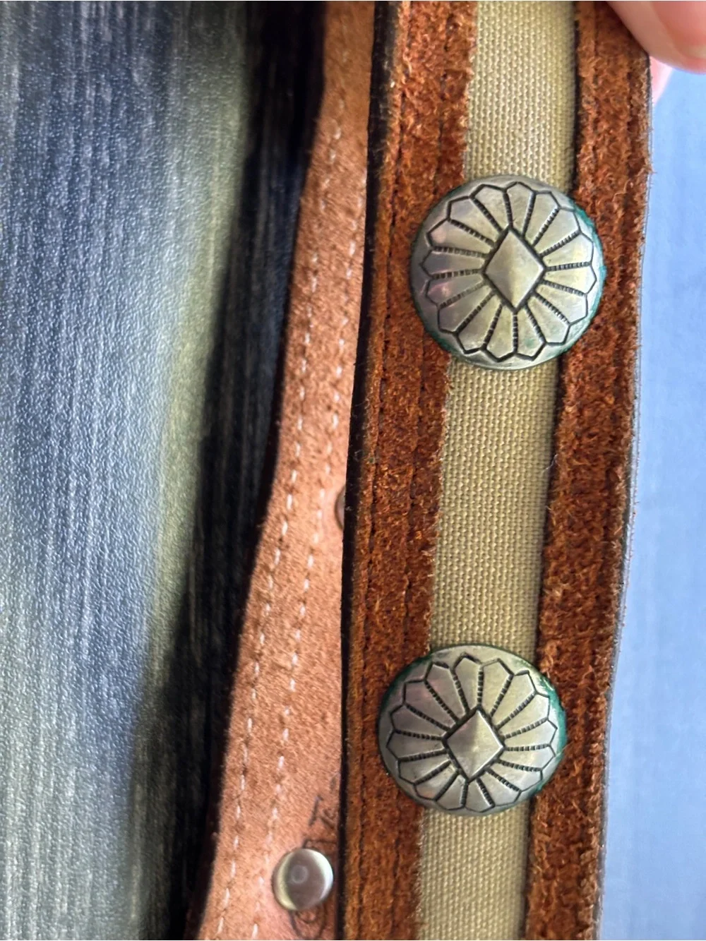 Nocona Brown Suede Canvas Inlay Concho Belt with Silver-Tone Buckle Small SKU 5
